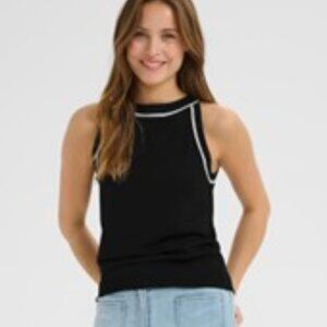NWT KAFFE Chic Black Tank Top with White Accents size medium